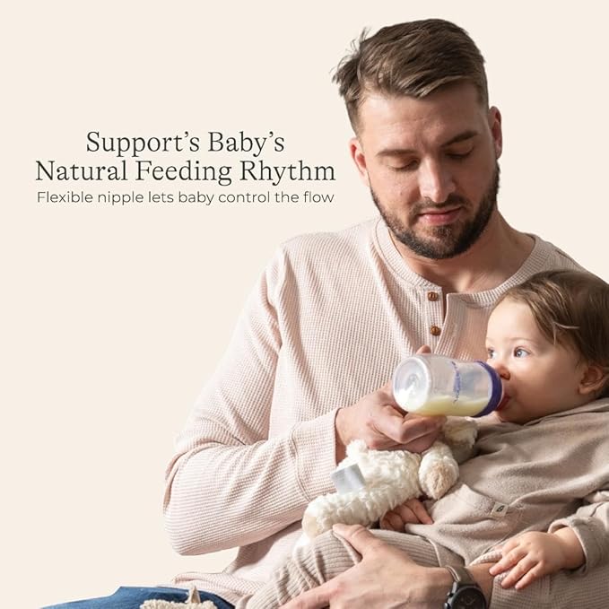 Lansinoh Anti-Colic Baby Bottles for Breastfeeding Babies, 8 Ounces, 3 Count, Includes 3 Medium Flow Nipples, Size M