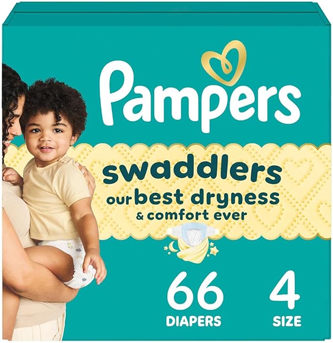 Pampers Swaddlers Diapers, Size 4 (15-34 lbs), 66 Count, Absorbent, Keeps Baby Dry and Comfortable, Skin Safe Disposable Baby Diaper (Packaging May Vary)
