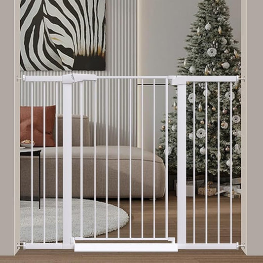 Fairy Baby 38" Extra Tall Cat Gate, 48.8"-51.5" Extra Wide Long Pet Gate, Metal Auto Close Safety Child Gate Indoor, Pressure Mounted Dog Gate Fence for Stairs Doorways Kid or Pet No Climb, White