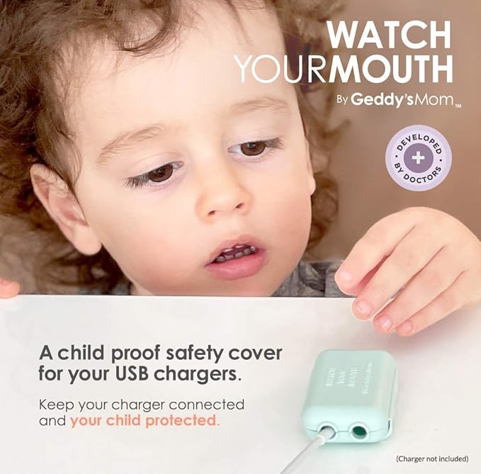 Geddy´s Mom Watch Your Mouth - The Award Winning Child Safety USDB Port Plug Cover| BPA & Phthalate-Free Charger Protector | Electrical Safety Baby Products (3-Pack, Black)