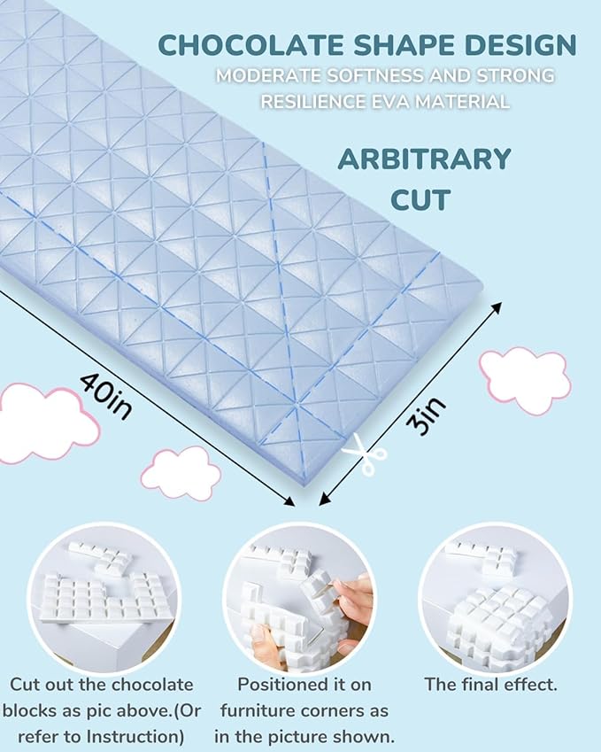 Baby Proofing Corners and Edges Guards Protectors Foam 3M Pre-Taped Bumper Furniture Covers Child Safety Protector for Table, Stair, Cabinet, Desk, 6.6ft (Blue)