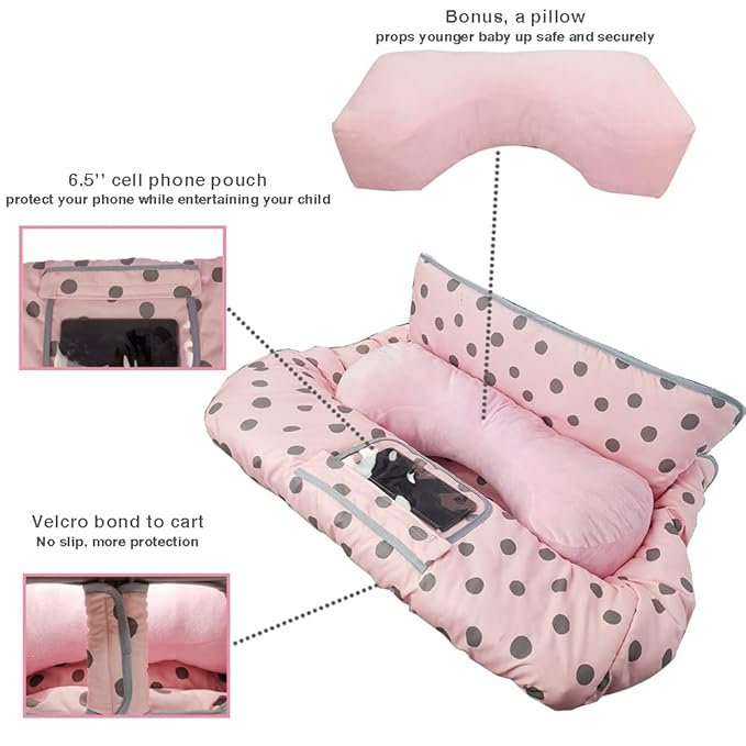Shopping Cart Cover for Baby/Toddler with Supportive seat positioner, Cozy High Chair Cover, Pink