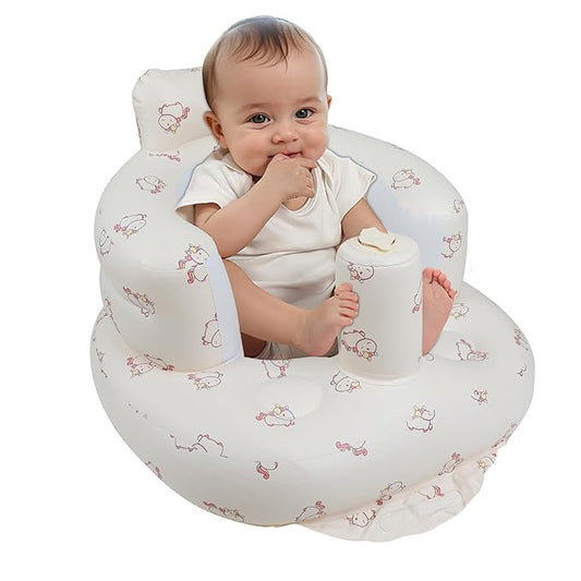 Inflatable Baby Seat with Built in Pump for Babies 3 Months & Up, Baby Floor Seats for Sitting Up, Blow Up Baby Chair for Infants - Unicorn