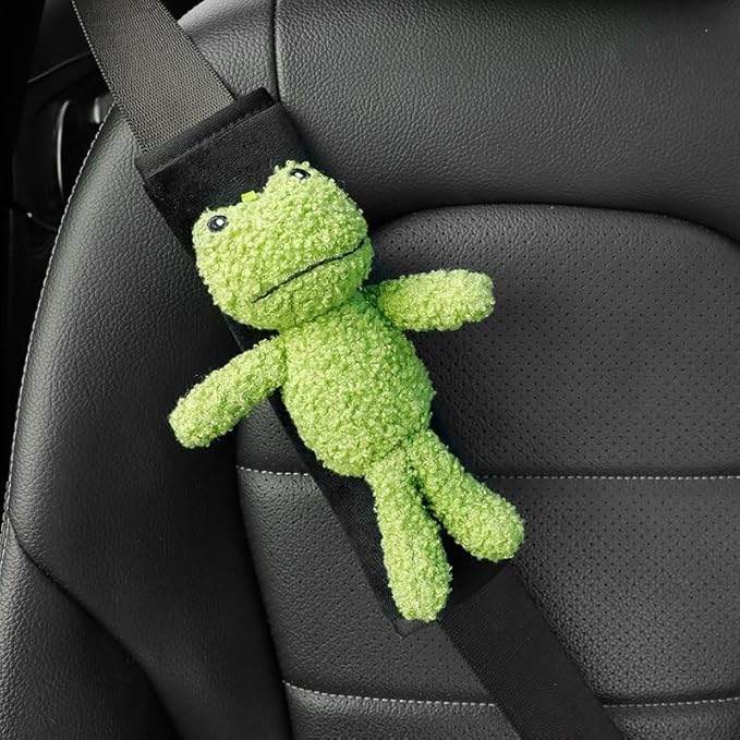 Car Seat Belt Cover Stocking Stuffers Cute Fluffy Pig Frog Sheep Dinosaur Safety Seatbelt Shoulder Pad Auto Accessory Neck Cushion Protector Seatbelt Shoulder Protector Nice Gift (Frog)