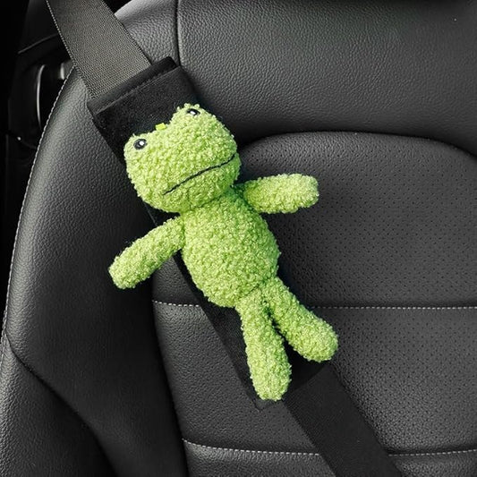 Car Seat Belt Cover Stocking Stuffers Cute Fluffy Pig Frog Sheep Dinosaur Safety Seatbelt Shoulder Pad Auto Accessory Neck Cushion Protector Seatbelt Shoulder Protector Nice Gift (Frog)