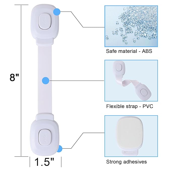 Fursafe&Q Baby Cabinet Locks, Child Safety Cabinet Proofing -Child Safety Strap Locks Adhesive Drawer Fridge Ovens Door Toilet Latches No Drill Multi-Purpose for Furniture Kitchen Lock (White, 2Pack)