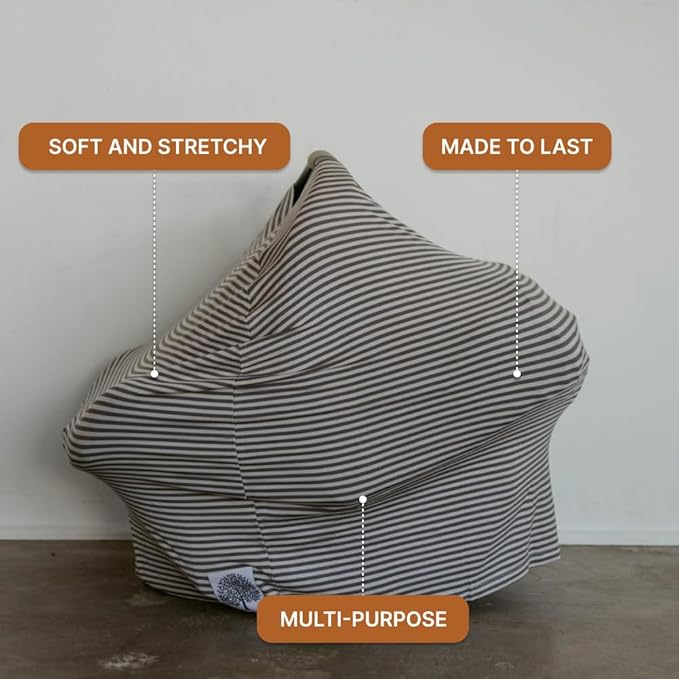 Parker Baby 4 in 1 Car Seat Cover for Girls and Boys - Stretchy Carseat Canopy, Nursing Cover, Grocery Cart Cover, High Chair Cover - “Sage/Pewter”