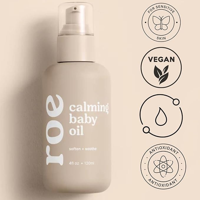 Roe Wellness Baby Oil Calming & Soothes, Hydrates Rough and Irritated Skin | All Natural Non-Greasy Hydrating Baby Oil | Moisturize Full Body (Calming Baby Oil)
