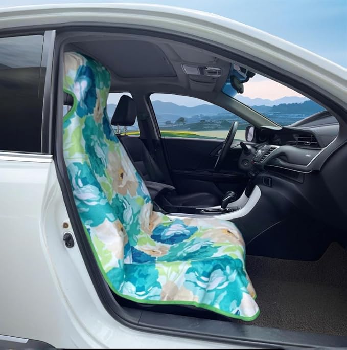 Waterproof Stain Resistant Towel Car Seat Cover，Universal Non-Slip for Car, Truck, SUV, Van Seat for Gym Workout,Swimming,Beach and Workout Outdoor ， Machine Washable (2pcs Flower)