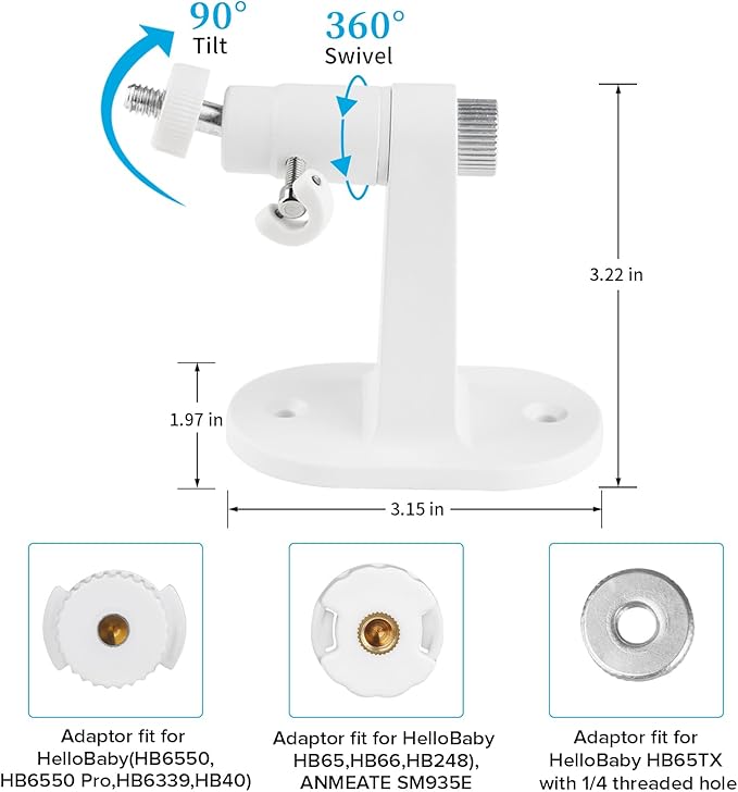 Adjustable Baby Monitor Mount for HelloBaby HB65/HB40/HB6550/HB66/HB6339/HB6550 Pro, ANMEATE SM935E, Universal Baby Monitor Wall Mount with Perfect View and Easy to Install