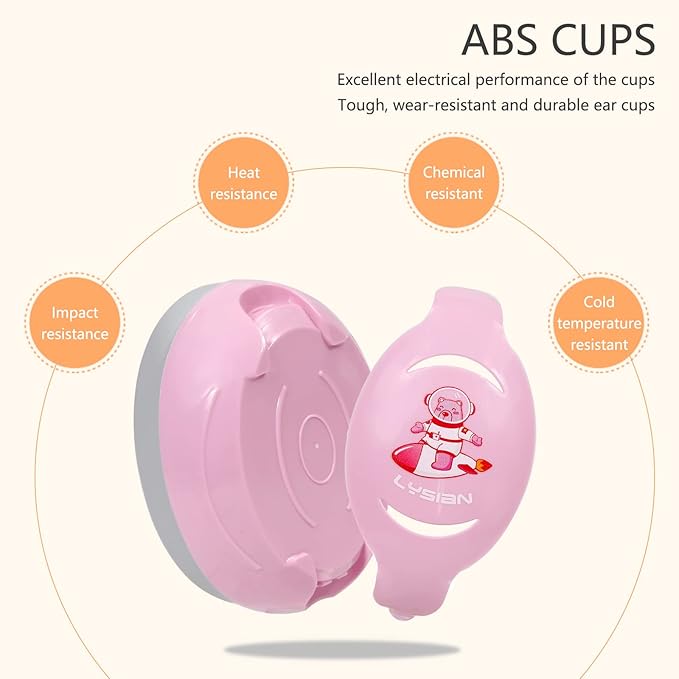 LYSIAN Pink Baby Ear Muffs Noise Cancelling with Elastic Headband, Baby Headphones Earmuffs for Infant Hearing Protection Sleeping, Nap, Travel, Games, Festival