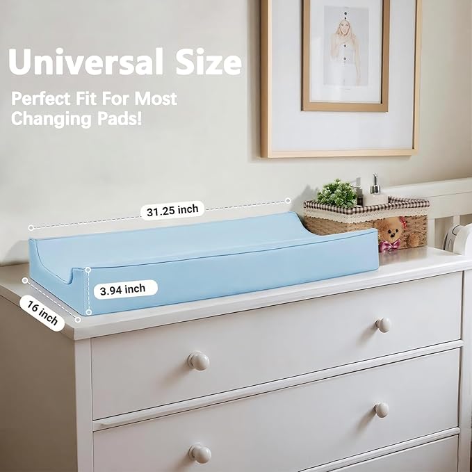 Vegan Leather Changing Pad Cover - 31"X 16" - Waterproof Wipeable, Extra Thick & Portable & Non-Slip Diaper Mat - Fits Standard Changing Tables for Baby Boy Girl (Blue)