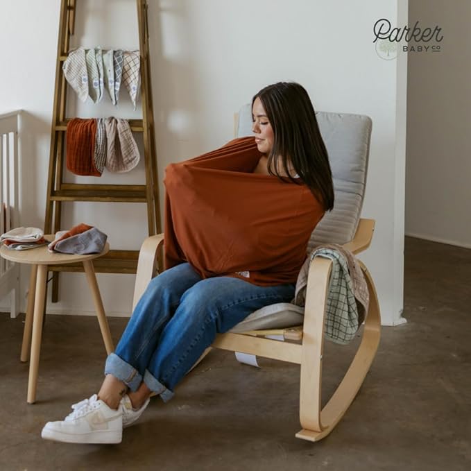 Parker Baby 4 in 1 Car Seat Cover for Girls and Boys - Stretchy Carseat Canopy, Nursing Cover, Grocery Cart Cover, High Chair Cover - “Clay”