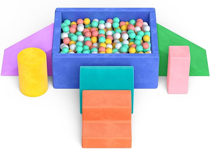 Lischwert Foam Climbing Blocks for Toddlers, Soft Play Ball Pit, Baby Climbing Blocks Soft Play Climbing for Toddlers with Foldable Block and Tunnel Indoor Climbing Toys for Toddler 1-3