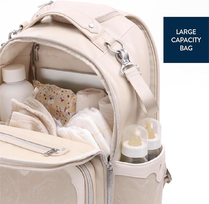 Itzy Ritzy Diaper Bag Backpack – Large Capacity Boss Plus Baby Backpack Diaper Bag Featuring 19 Pockets, Changing Pad, Stroller Clips, and Comfortable Backpack Straps, Oat