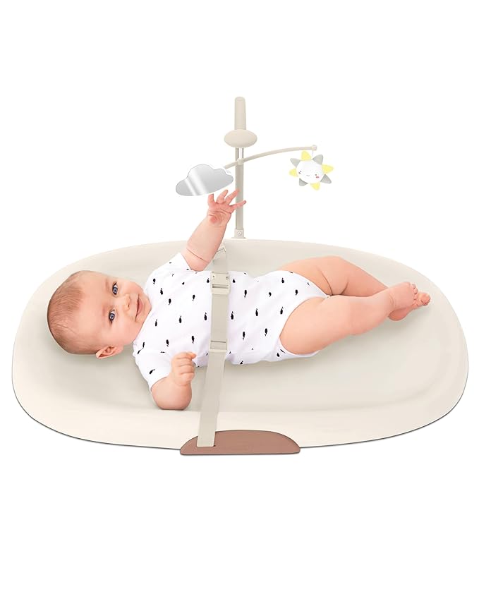 Skip Hop Baby Changing Pad Nursery Style Wipe-Clean Contoured with Cushioned Foam, Non-Skid Base, Built-in Safety Belt & Tuck-Away Toy Bar Fits Standard Changing Tables, Oat