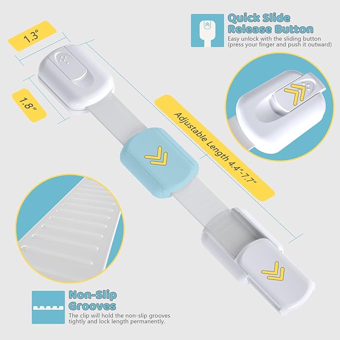4our Kiddies Child Proof Cabinet Locks for Baby Proofing, 14 Pack Baby Proof Drawer Locks for Kids, Child Safety, Adjustable Child Locks for Cabinet and Drawers with 12 Extra 3M Adhesives, No Drilling