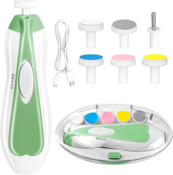 Baby Nail Trimmer Electric, 6 in 1 Rechargeable Baby Nail Clippers Manicure Set Grooming Kit for Toddler Infant or Adults (Green)