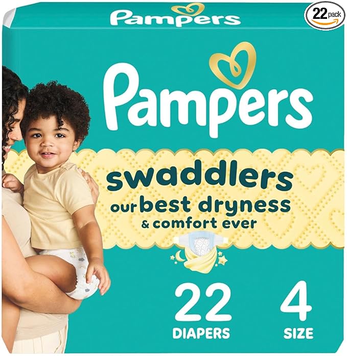 Pampers Swaddlers Diapers, Size 4 (15-34 lbs), 22 Count, Absorbent, Keeps Baby Dry and Comfortable, Skin Safe Disposable Baby Diaper (Packaging May Vary)
