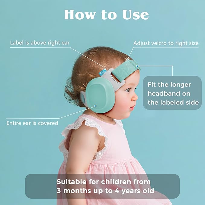 Bella's Friends Baby Ear Protection for Infants&Toddlers(3–48 Months) - Lightweight 24dB Noise Cancelling Headphones - Safe fit & Comfort Earmuffs - Improve Sleep - Baby Travel Essential, Sage Green
