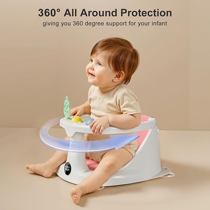 Baby Bath Seat for Babies 6 Months & Up - Bathtub Seats for Babies Sitting Up with Rinse Cup, Non-Slip, Comfortable, Infant Bath Essentials, Pink