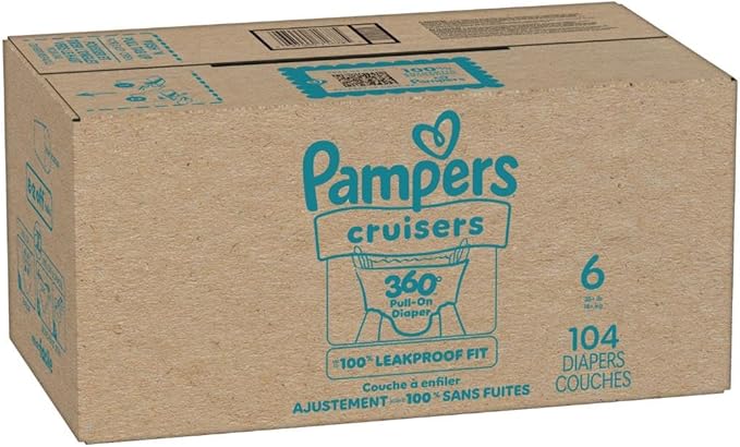 Pampers Diapers - Cruisers 360 - Size 6, 104 Count, Babyproof up to 100% Leakproof Pull-On Diaper
