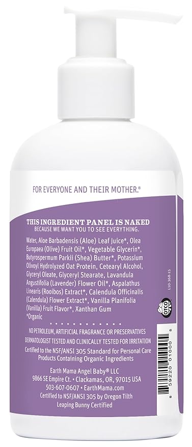 Earth Mama Calming Lavender Baby Lotion for Dry Skin, Calendula Cream for Newborn Skin Care, Organic Moisturizer for Children with Aloe Juice, Rooibos, & Shea Butter, Lavender Lotion, 8 Fl Oz