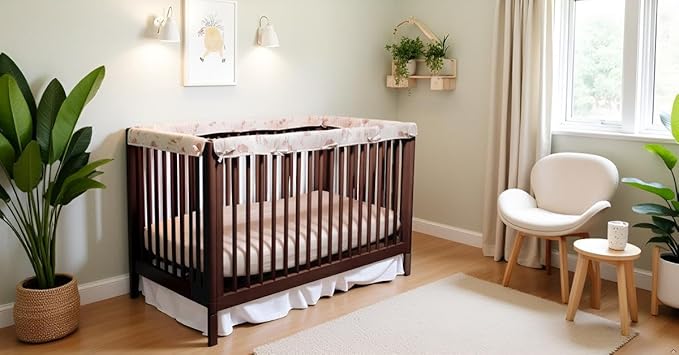 Stéphen House Ultra Soft Crib Rail Guard for Teething Double Thickness for Edge Protection for Top Rail 100% Cotton Lining Fits Standard Baby Cribs Easy to Clean Upgraded 4 Piece Set