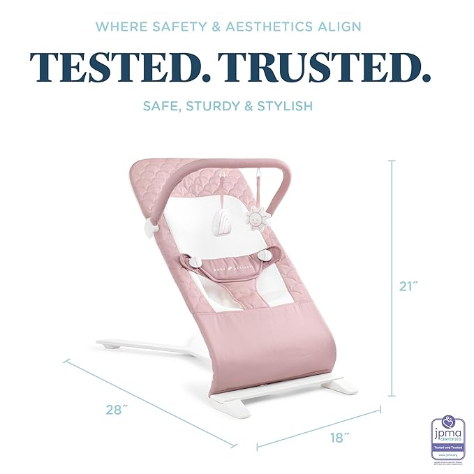 Baby Delight Alpine Deluxe Portable Baby Bouncer | Infant | 0-6 Months | 100% GOTS Certified Organic Cotton Fabric | Organic Rose