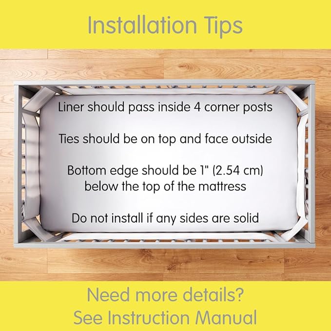 Mini Crib Breathable Mesh Liner by BreathableBaby, Classic 3mm Mesh, White, Size 4M Covers 4 Sides FITS MINI CRIBS WITH 38x24” MATTRESS ONLY