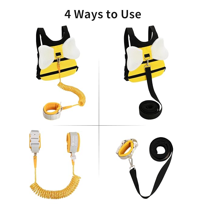 Toddler Leashes + Anti Lost Wrist Link for Kids, 4 in 1 Kid Harness Backpack Leash for Girls Boys, Kids Anti Lost Leash Cute Baby Harness Belt Strap Foldable Children Safety Leash for Park Zoo Travel