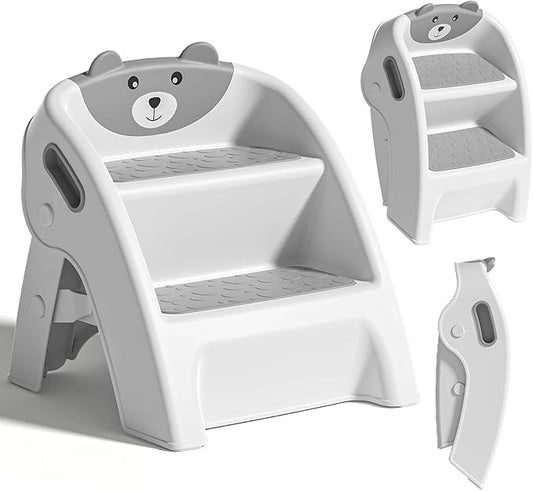 TPN Toddler Step Stool for Bathroom Sink and Potty Training Durable Anti-Slip,Anti-Tip A-Frame,10-Second Assembly, 2-Step Potty Stool with Wide Steps (Gray)