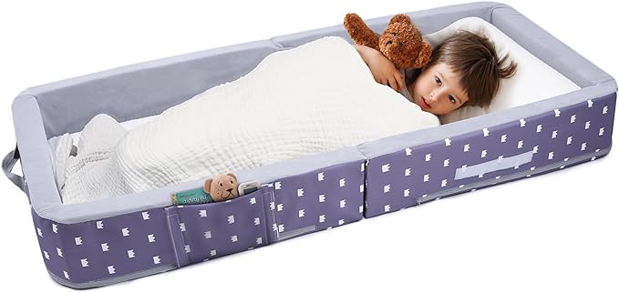 Mooedcoe Foldable Toddler Floor Bed with Sides, Folding Toddler Bed for Travel Kid Foam Sleeping Cot for Children 18M – 5yr Old (Rectangular, Crown)