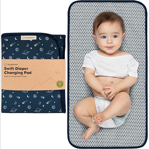 KeaBabies Portable Diaper Changing Pad, Easy Wipe Clean - Foldable Waterproof Baby Changing Mat for Diaper Bag, Compact, Lightweight, 25x13 Newborn, Infant, Baby Changer Travel Essential (Planets)