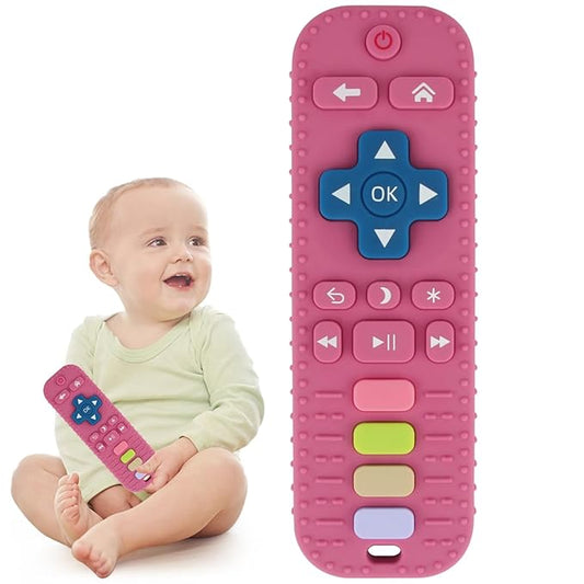 Baby Teether Toy for Babies 0-24 Months TV Remote Control Shape Chew Toy Teething Relief Baby Toys for Infants (Rose red)