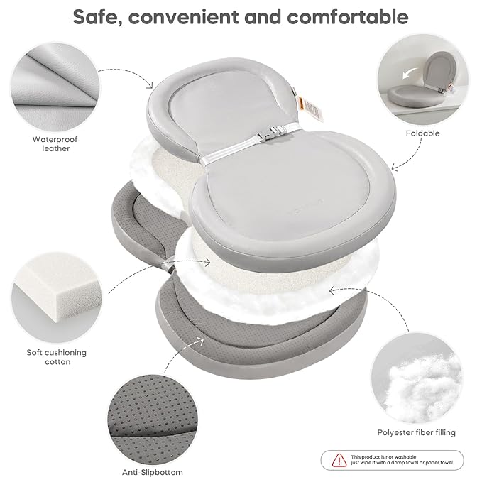 Mamatepe Baby Changing Pad, Soft, Foldable Leather Diaper Changing Pad, Contoured Changing Table Pads for Dresser, Waterproof & Non-Slip Wipeable, 30"X19",Gray