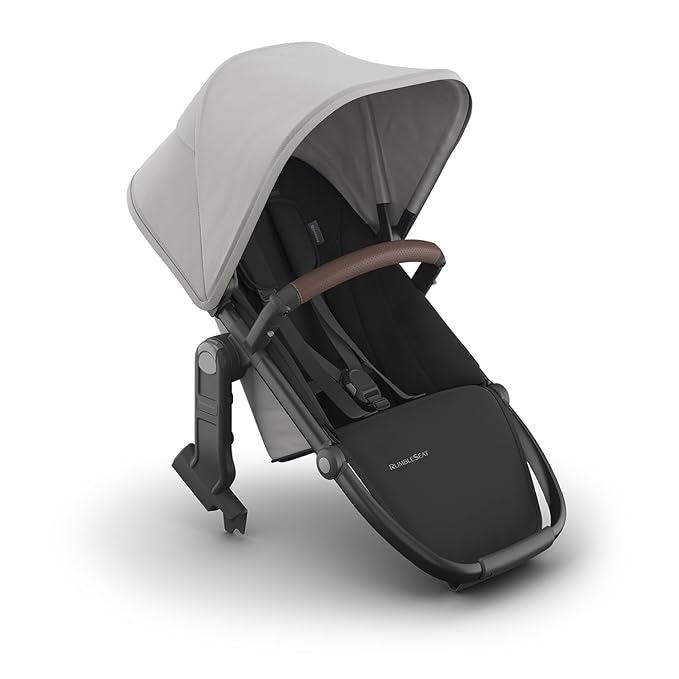 UPPAbaby RumbleSeat V3 Second Lower Seat - Compatible with Vista V2 and Vista V3 - All-Weather Seat + Magnetic Buckle – Adapters Included - Savannah (Pearl Gray Jacquard/Carbon Frame/Chestnut Leather)