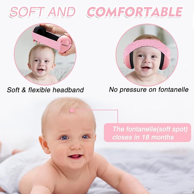Infant Ear Protection Headphones with Adjustable Elastic Headband&Comfortable White Muffs Baby Earmuff Helps Sleep Well & Reduce Noise (Donut,Pink