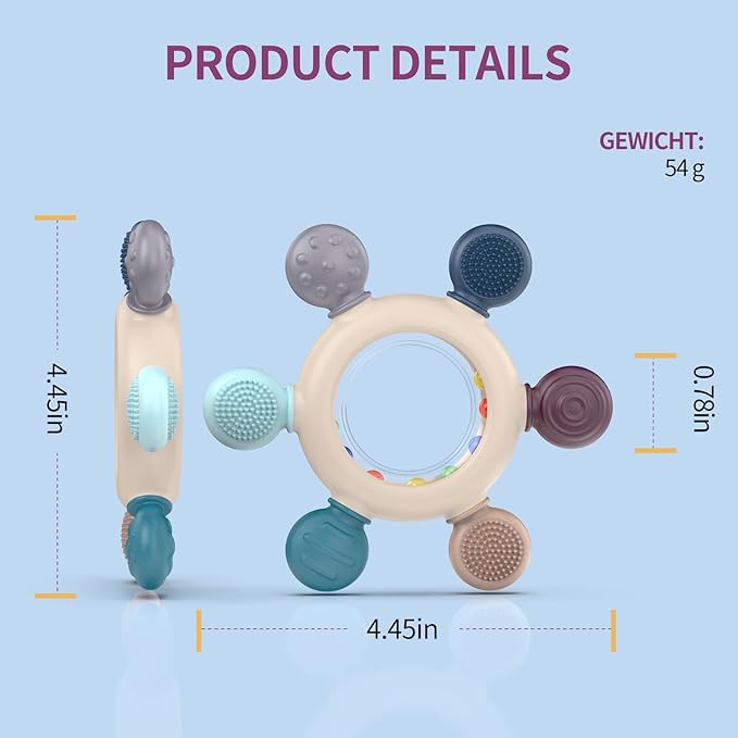 akolik Teething Toys for Babies, Baby Teethers Toy Teething Ring Silicone, Grasping Teething Toy, BPA Free Teething Newborn Accessories for Baby 0 3 6 9 12 18 Months (Ringer Grey)