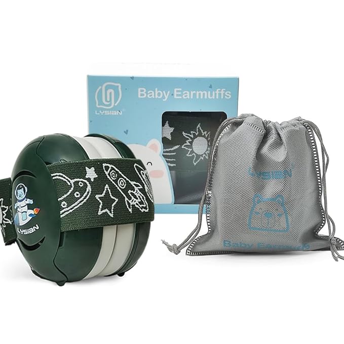LYSIAN Baby Noise Reduction Earmuffs – Noise Cancelling Headphones for Infants and Kids, Perfect for Travel, Airplanes, Concerts, Fireworks. 25dB Sound Block, Dark Green