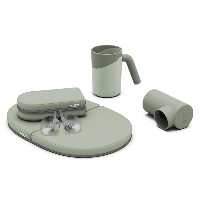 Lalo Bathtime Essentials - Includes Knee & Elbow Saver, Rinse Cup, & Spout Cover - Comfortable & Secure Baby Bath Essentials Made with Safe, Durable Materials and Easy to Clean - Sage