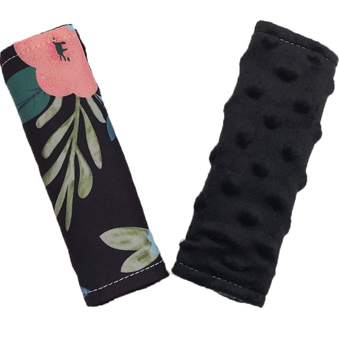 Baby Car Seat Neck Cover, Car Seat Strap Cover, Seat Belt Cushions Pads, Shoulder Strap Protectors, Reversible Pram Harness Covers in Minky Floral, Baby Neck Pad Protector