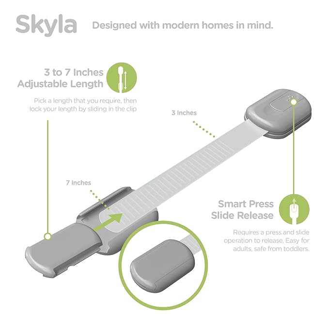 Baby Proofing Child Safety Locks (8 Pack) by Skyla Homes - The Safest, Quickest and Easiest 3M Adhesive Cabinet Latches, No Screws & Magnets, Multi-Purpose for Furniture, Kitchen, Ovens, Toilet Seats