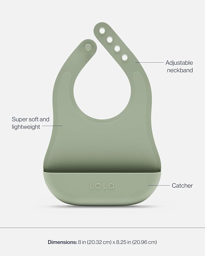 Lalo First Bites Silicone Baby Feeding Set - Baby Led Weaning Supplies - Non-Toxic Silicone - Includes 1 Bib, 2 Spoons, Training Cup, Suction Plate and Bowl - 6 Pieces - Sage