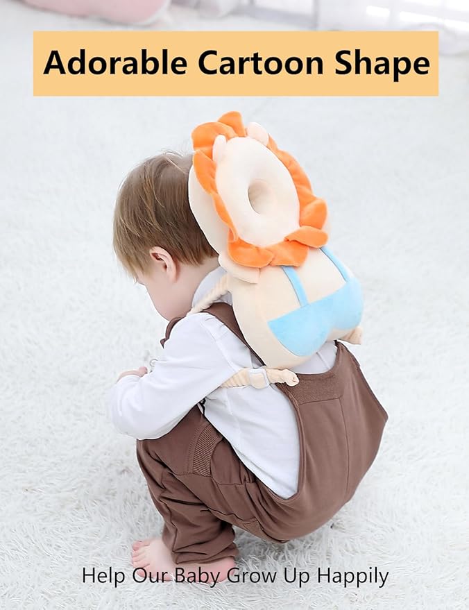 JunNeng Baby Head Protector Backpack, Toddler Walking Fall Head Protection, Yellow Lion Mesh