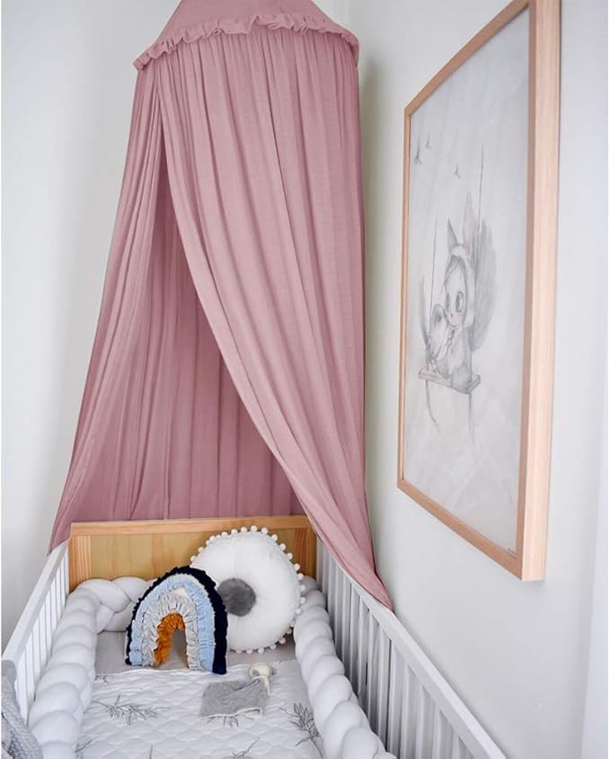 MAMERIA Kids Bed Canopy with Frills Cotton Hanging Tent Curtain Net for Reading Nook Hideaway Bedding Play Room Decor (Dusty Rose)