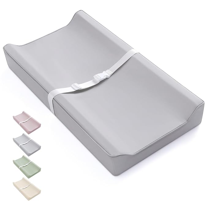 Blissful Diary Vegan Leather Baby Changing Pad with Waterproof & Wipe-Clean PU Cover, Standard Size Cozy Diaper Changing Pad for Dresser and Table, Light Gray