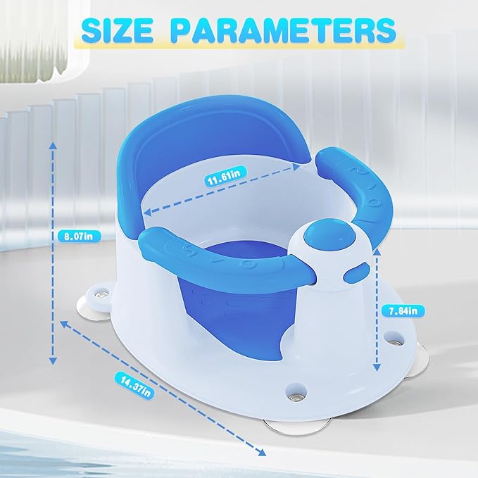 Baby Bath Seat for Babies 6 Months & Up, Bath Seats for Babies Sitting Up, 3 Baby Bath Toys, Open Design, Non-Slip, Compact Toddler Bath Seat.