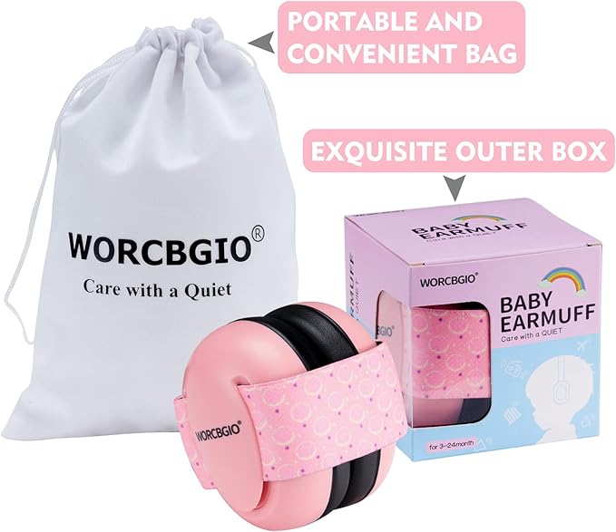 Infant Ear Protection Headphones with Adjustable Elastic Headband&Comfortable White Muffs Baby Earmuff Helps Sleep Well & Reduce Noise (Donut,Pink