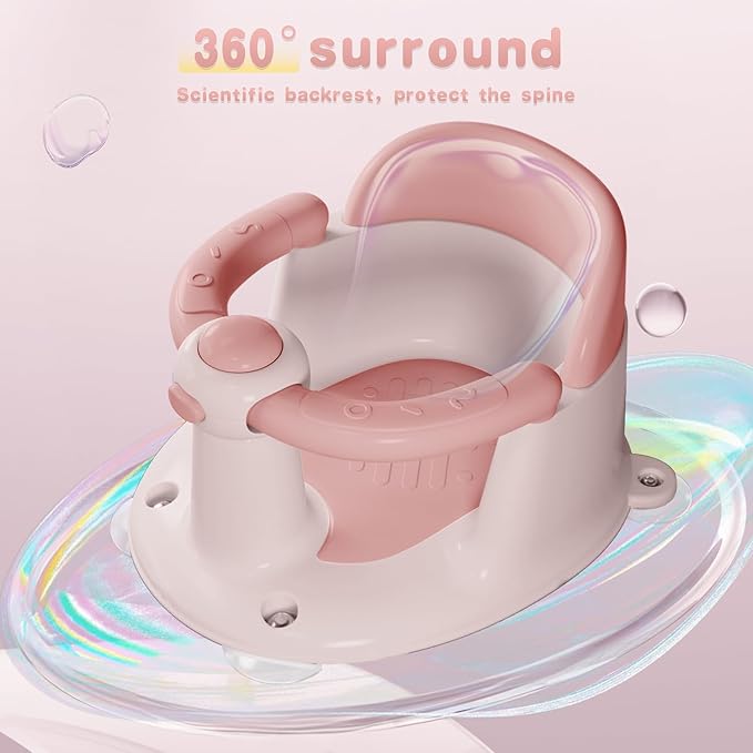 Baby Bath Seat for 6 Months & Up, Seats for Babies Sitting Up, 3 Toys, Open Design, Non-Slip, Compact Toddler Seat